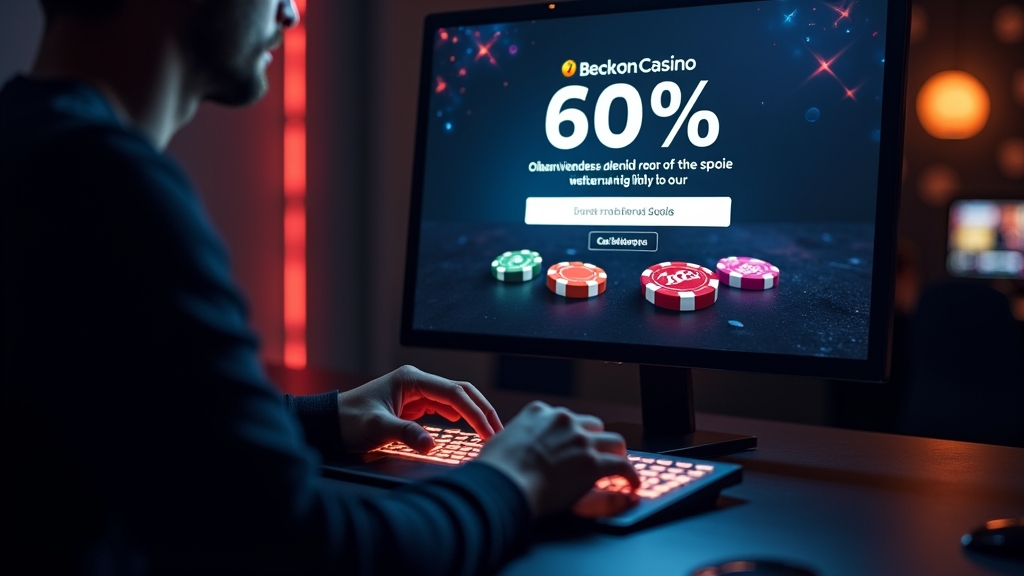 Pantalla de bono con código promocional y ambiente de casino oscuro