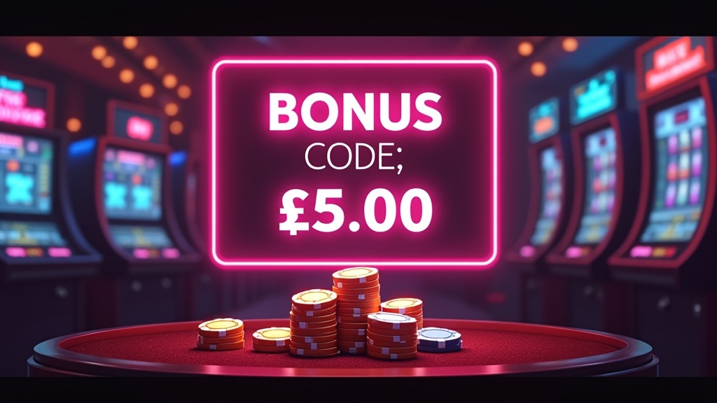 Código promocional activando un bono de casino en una interfaz neón