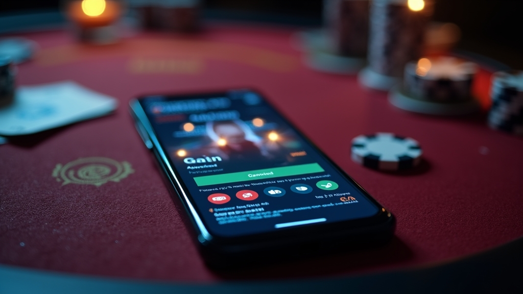Teléfono Android mostrando la descarga de un APK de juego en un entorno de casino oscuro